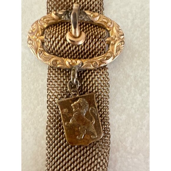 F&B antique Victorian 1800s rose gold filled mesh watch chain fob brooch pin - Picture 3 of 9